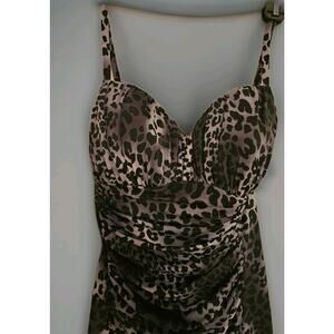 Miraclesuit Womens Gray leopard Print One Piece Ruched Slimming Bathing Suit 10